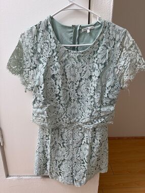 Charlotte Russe Mint Green Floral Lace Romper
